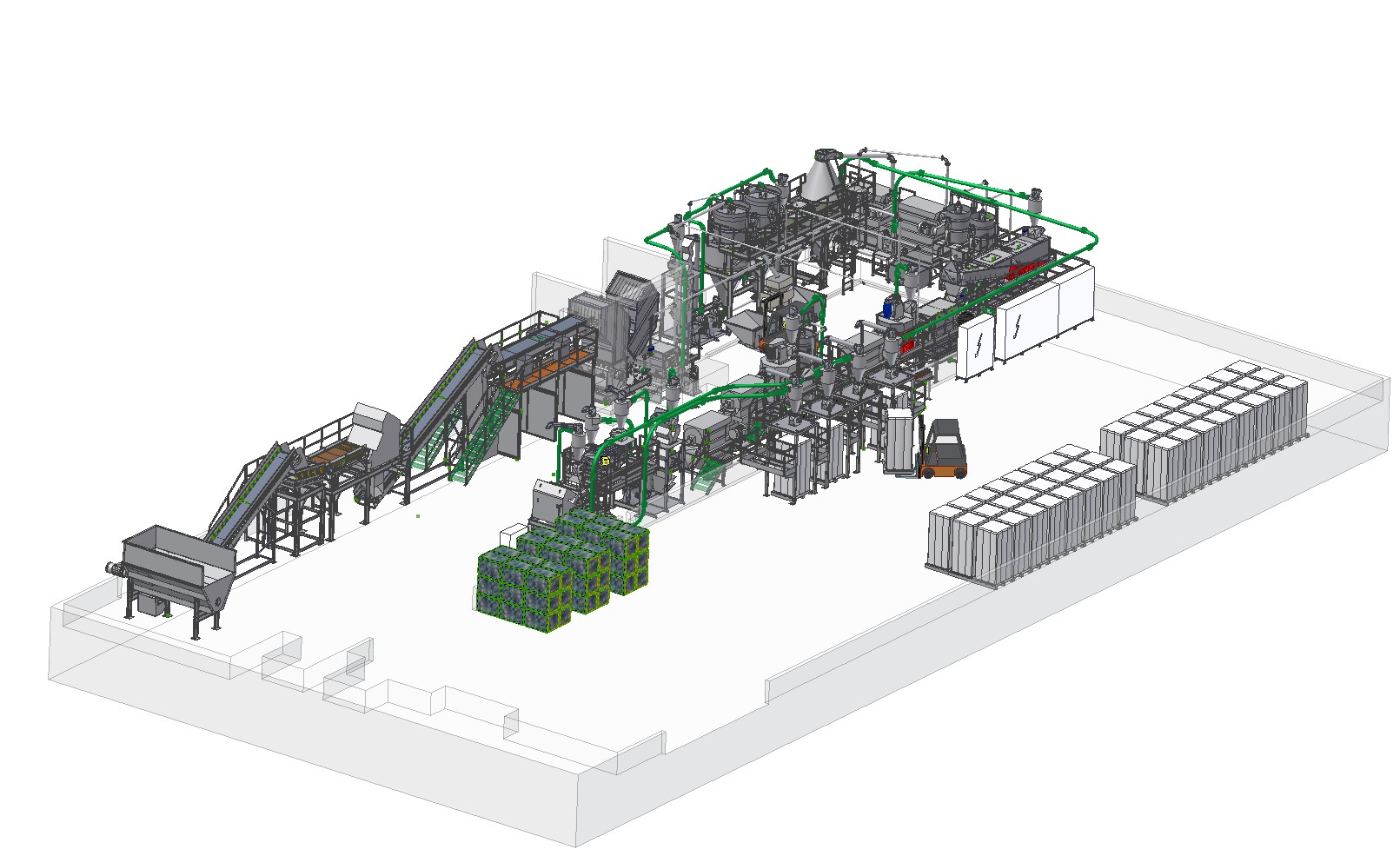 3D-Layout einer Kunststoff-Recyclinganlage